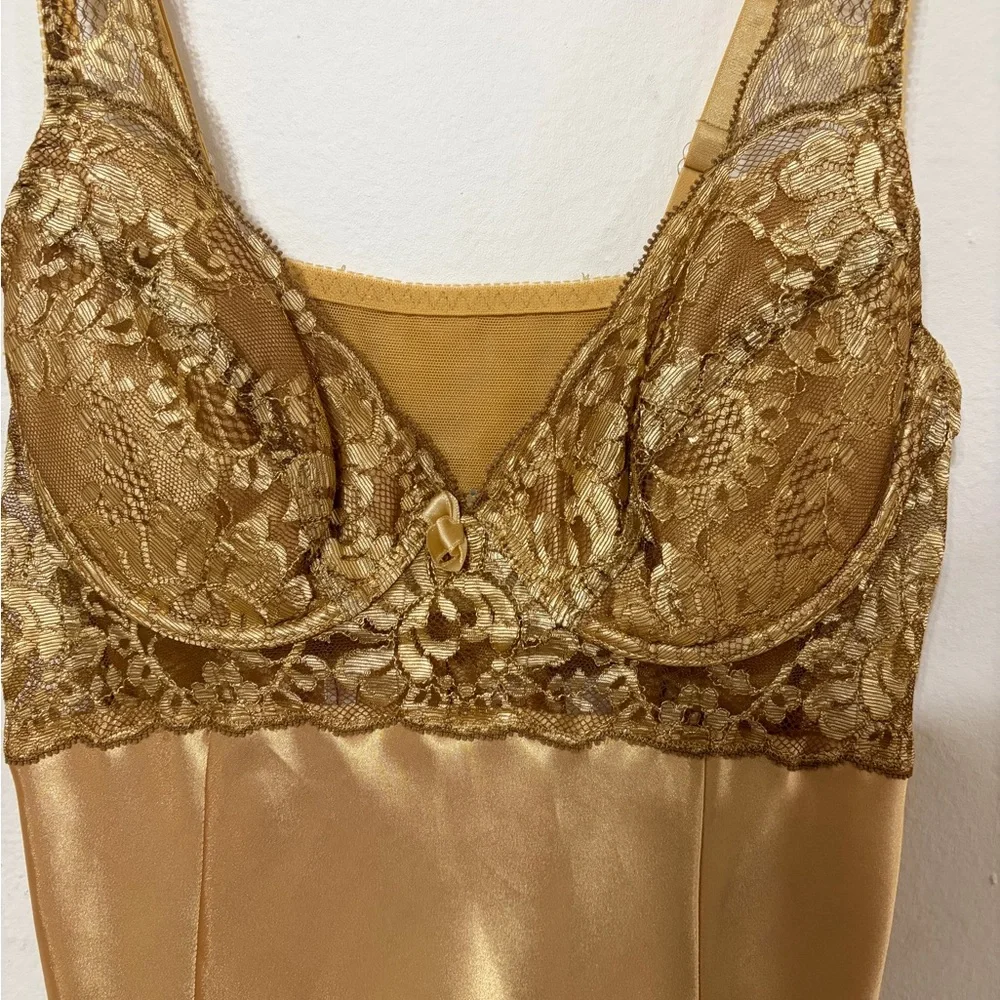 Victoria's Secret Gold Satin Lace Chemise